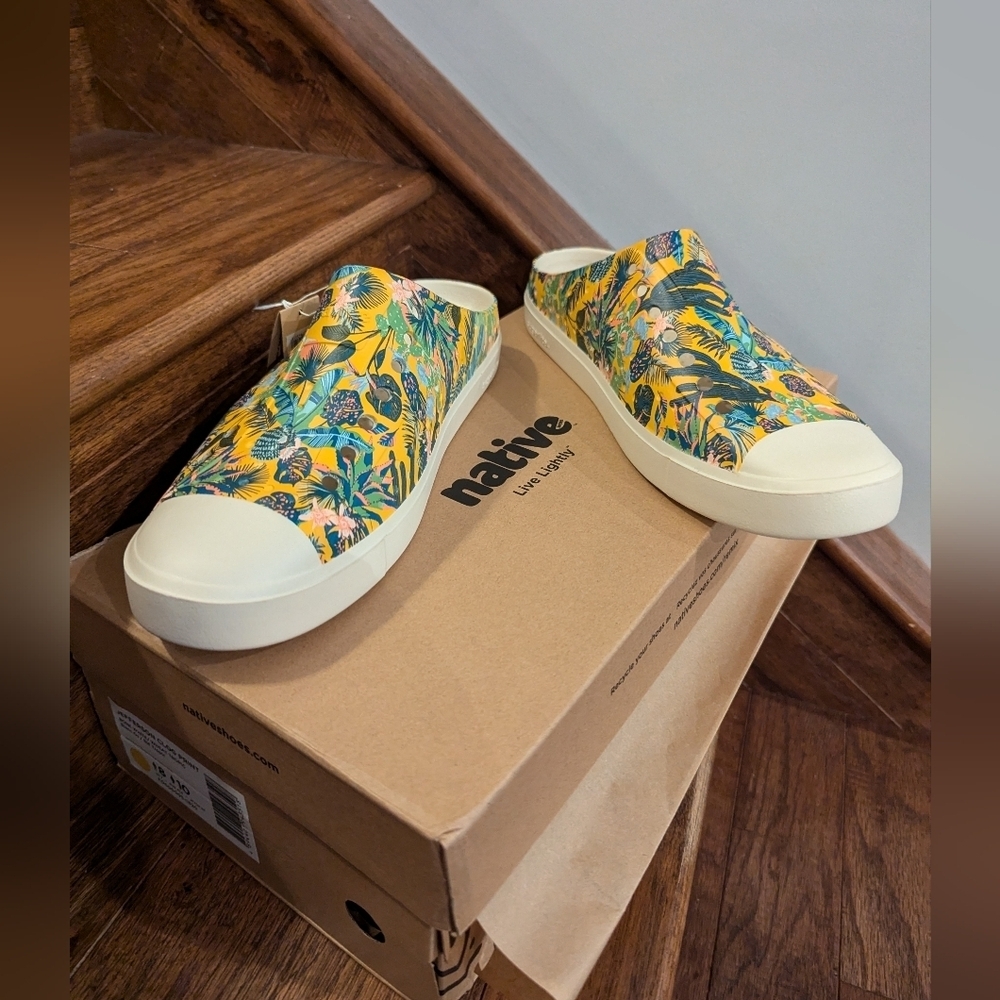 Native shoes Jefferson Clog Print tropical plant print unisex Sz 10W Sz 8M - Picture 14 of 14
